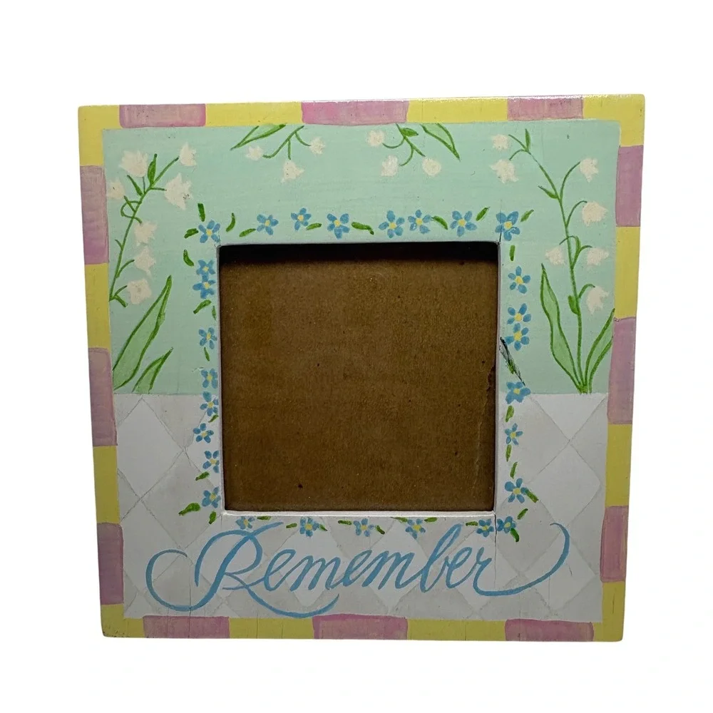 Hand Painted Wood Remember Floral Picture Frame Pastel 6x6 Elsa L Inc